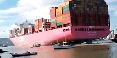 ONE New Panamax konteyner gemisi ilk seferinde karaya oturdu