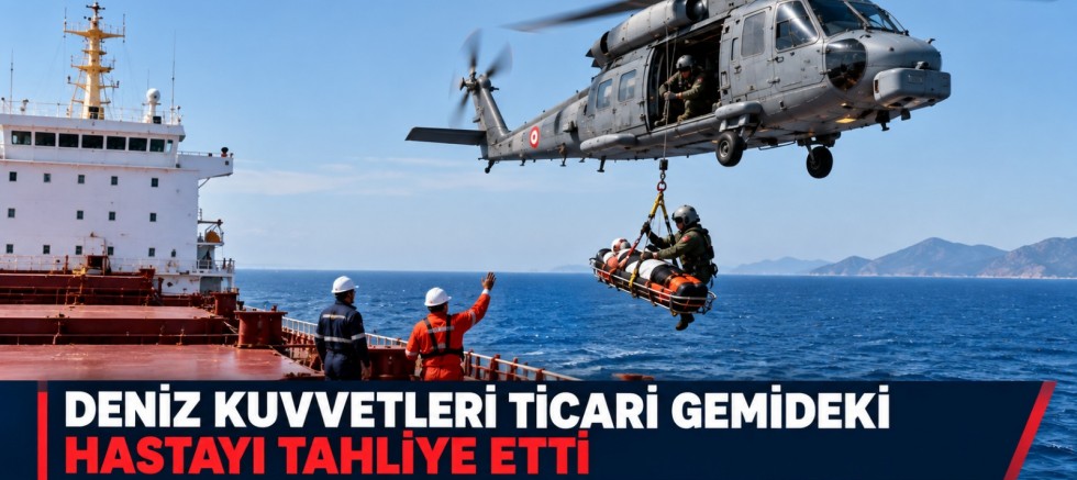 DENİZ KUVVETLERİNDEN TİCARİ GEMİDEKİ HASTA İÇİN TIBBİ TAHLİYE