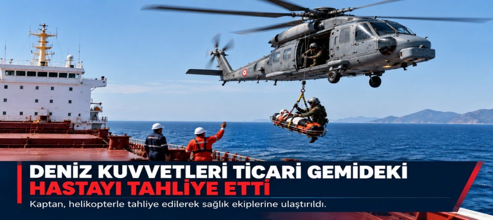 DENİZ KUVVETLERİNDEN TİCARİ GEMİDEKİ HASTA İÇİN TIBBİ TAHLİYE